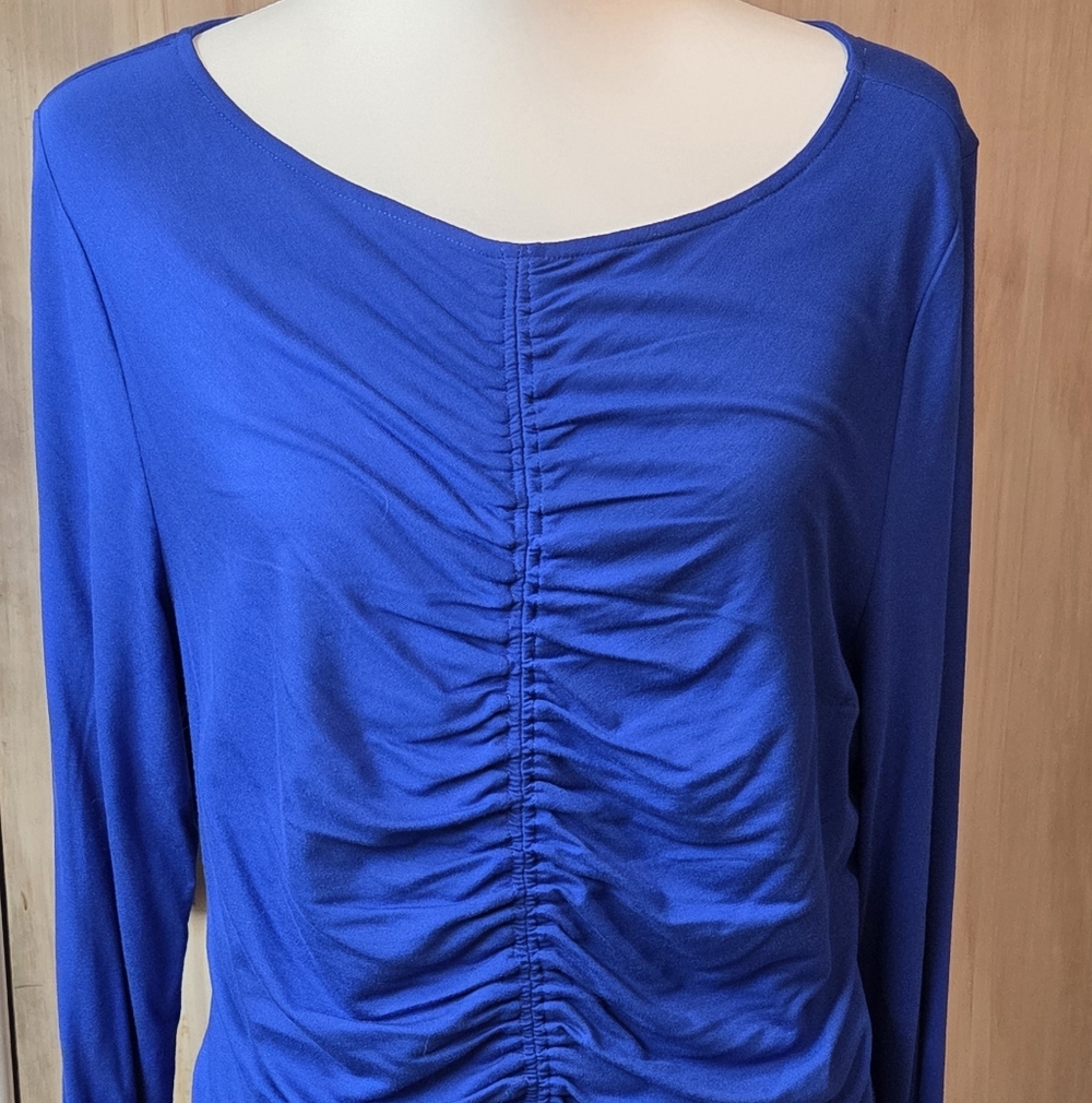 INC International Concepts Royal Blue Ruched Long Sleeve Blouse